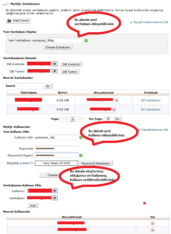 cpanel mysql veri tabanı oluşturma