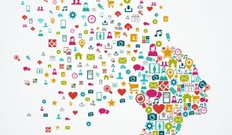 Female human head shape with social media icons design EPS10 fil