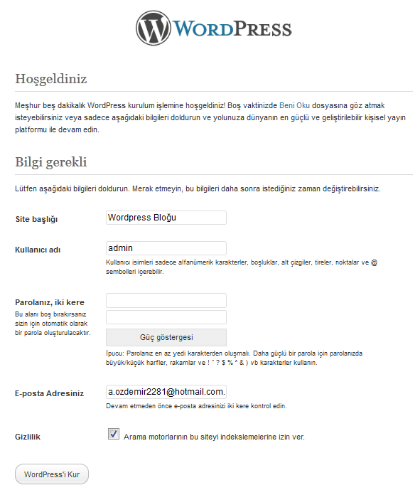 wordpress kurulumu 1